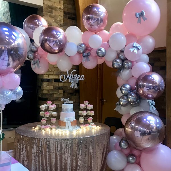 16th Birthday, Rose Gold Organic Balloon Display
