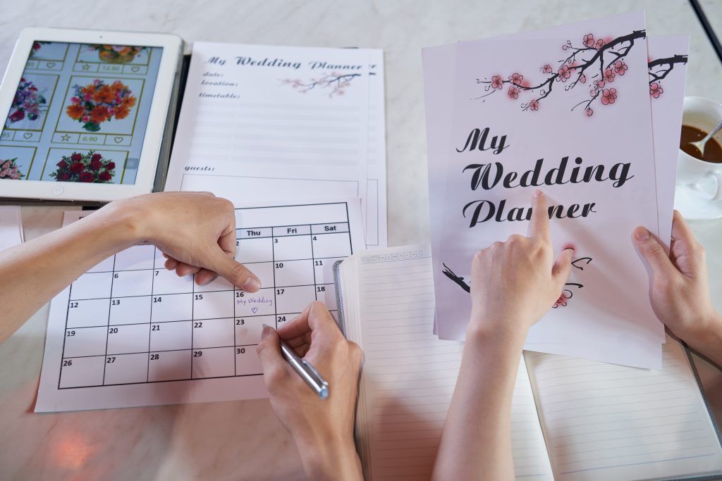 Couple planning their wedding